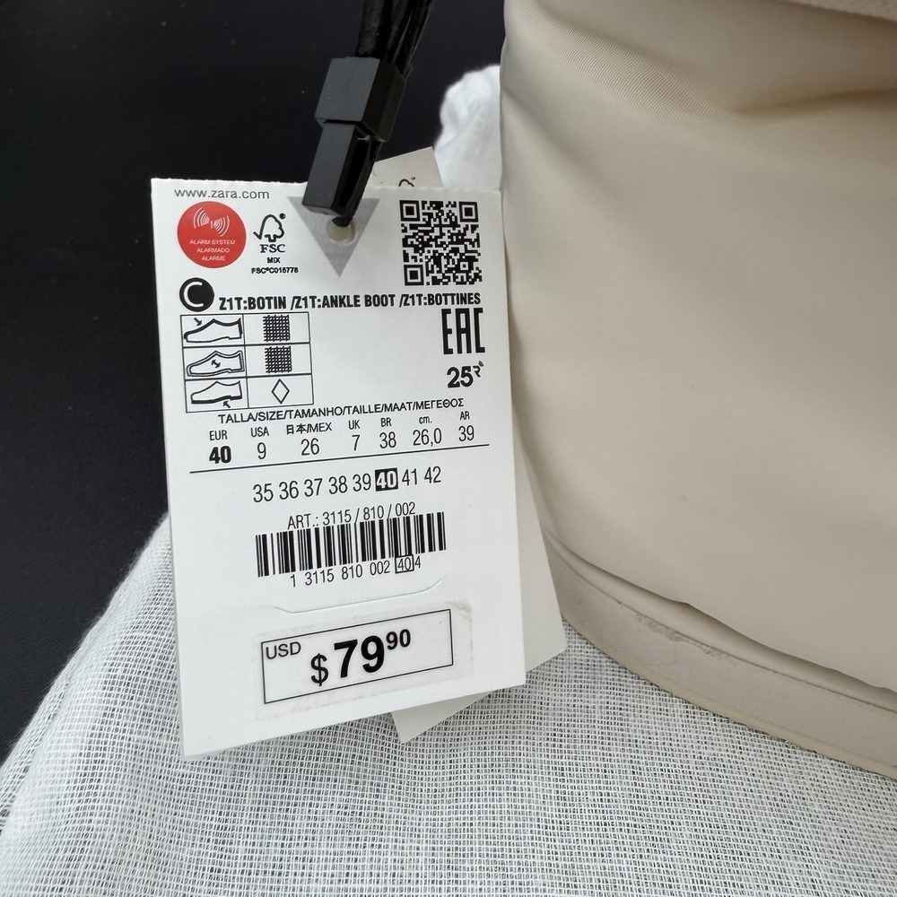 NWT Zara Puffer Ankle Boot Women's EU 40 White Winter Puffer Style Insulated - Picture 2 of 7